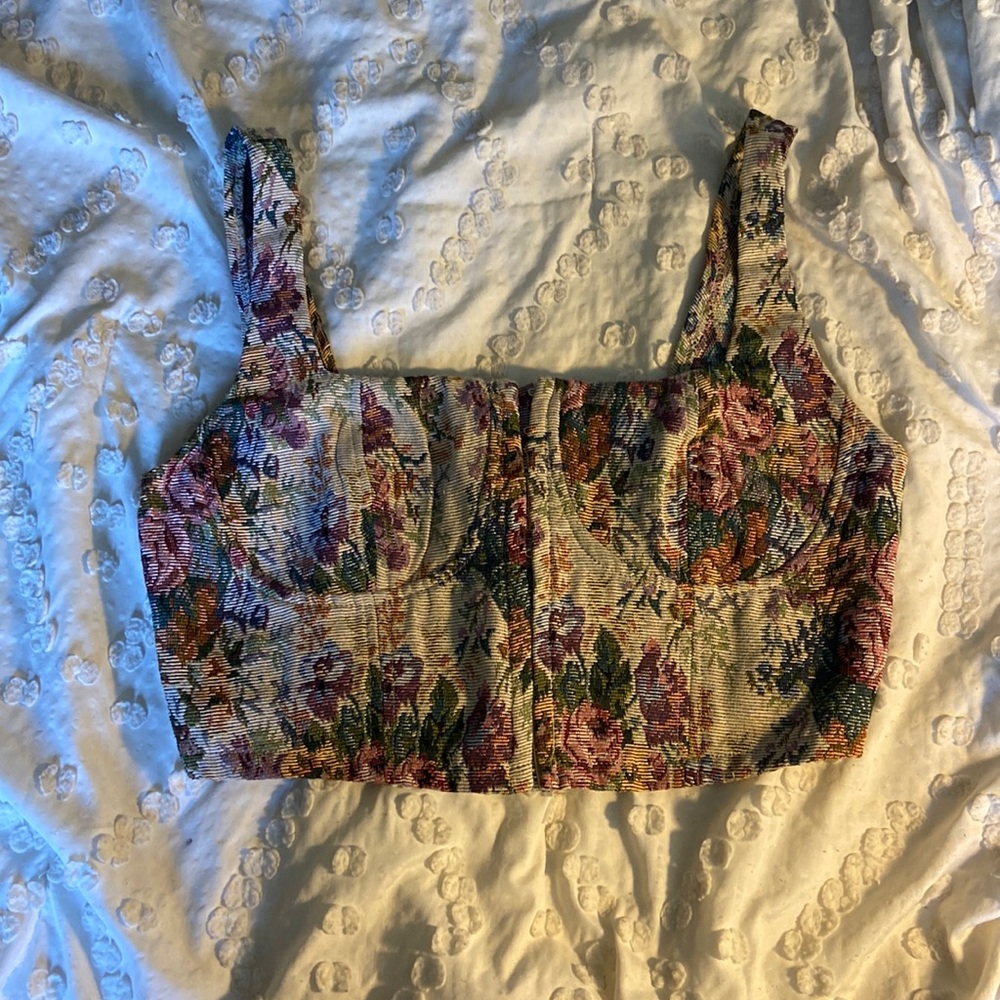 beige floral corset top